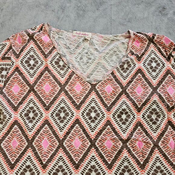 Fresh Produce Top Shirt Womens XL Pink Brown Short Sleeve Flowy A Line Casual - Picture 2 of 9